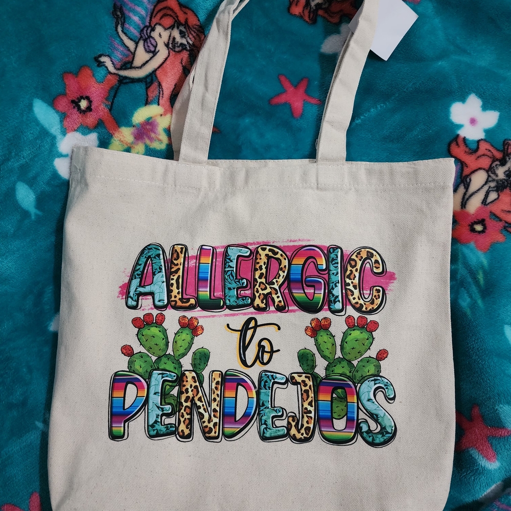 Canvas Tote Bag - Beige with Colorful 'Allergic to Pendejos' Graphic